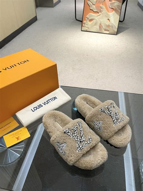 louis vuitton sliders|louis vuitton fuzzy slides.